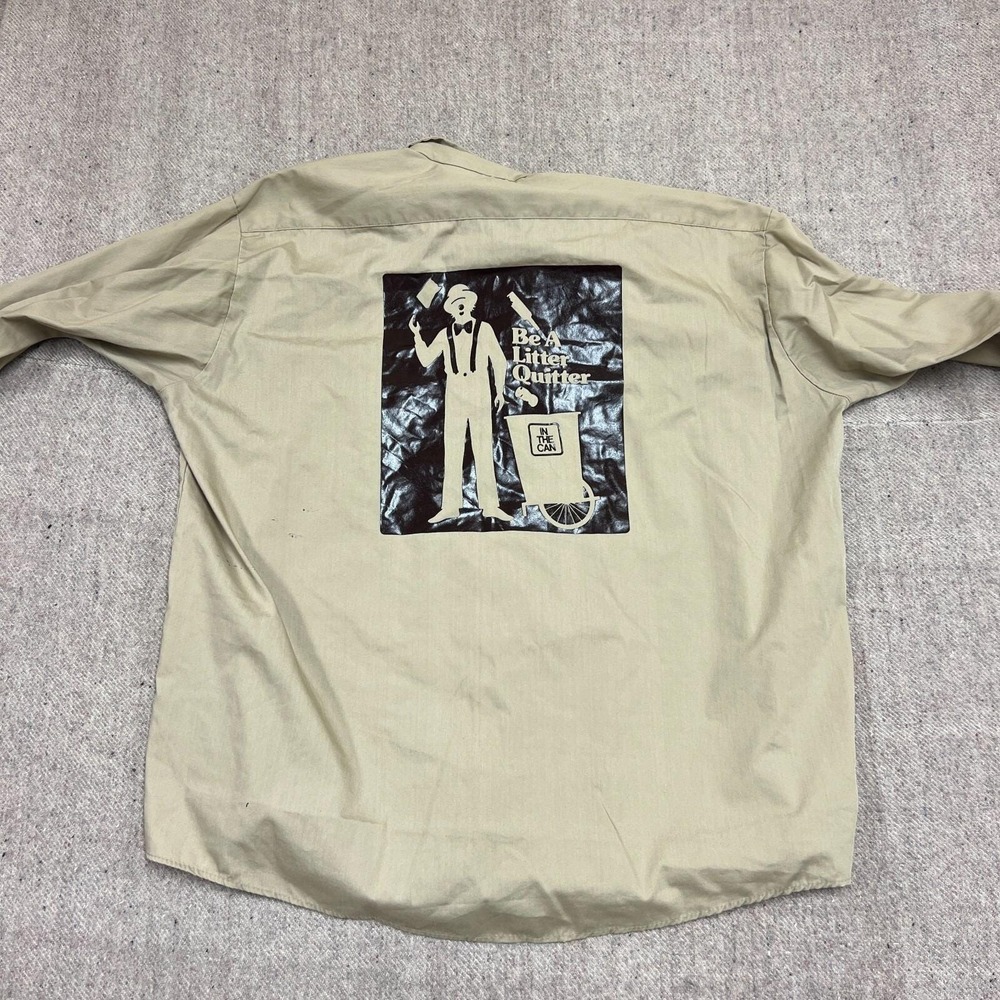Vintage Topmaster Button Up Shirt Mens XL Beige 1970s Litter Quitter